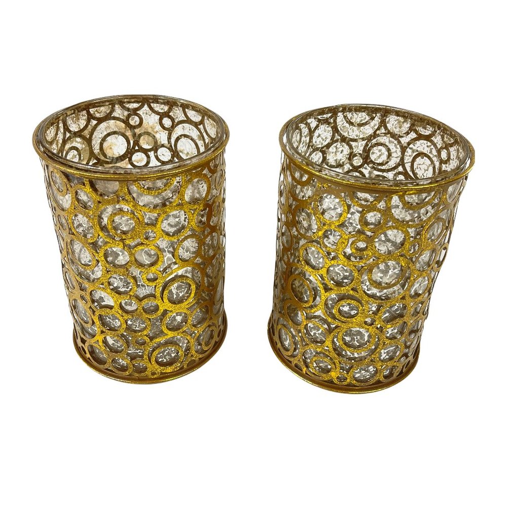 Glass Hurricanes in Gold Metal - a Pair